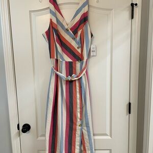 Time and Tru Multicolor Striped Sleeveless Midi Dress with Belt